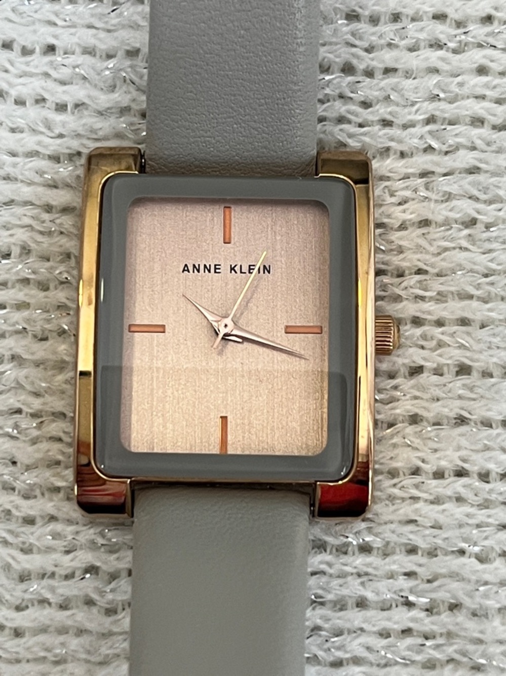 Anne Klein Gray Leather Strap Watch with Rose Gold Case